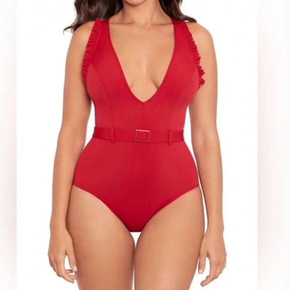 NWOT Skinny Dippers  Swimwear Jelly Beans Cinch Ruffle Sleeve One Piece Swimsuit - Picture 2 of 8